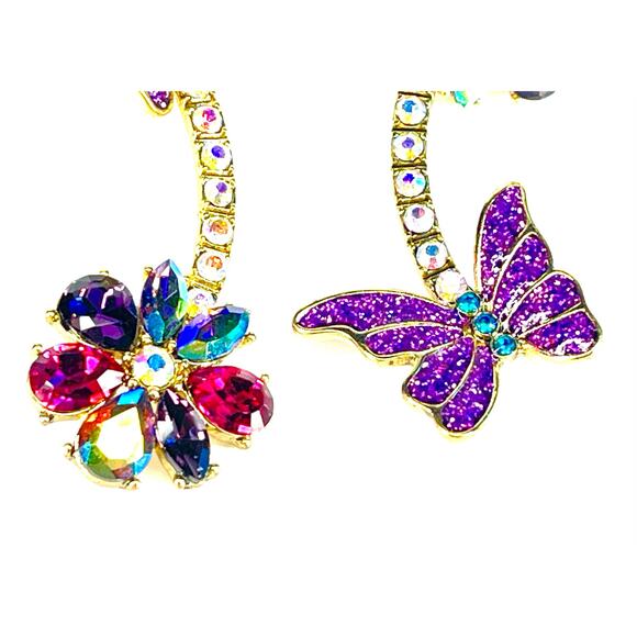 Betsey Johnson EARRINGS Dangle Drop Butterfly Flower Crystal Stone Stud Posts - Picture 3 of 7